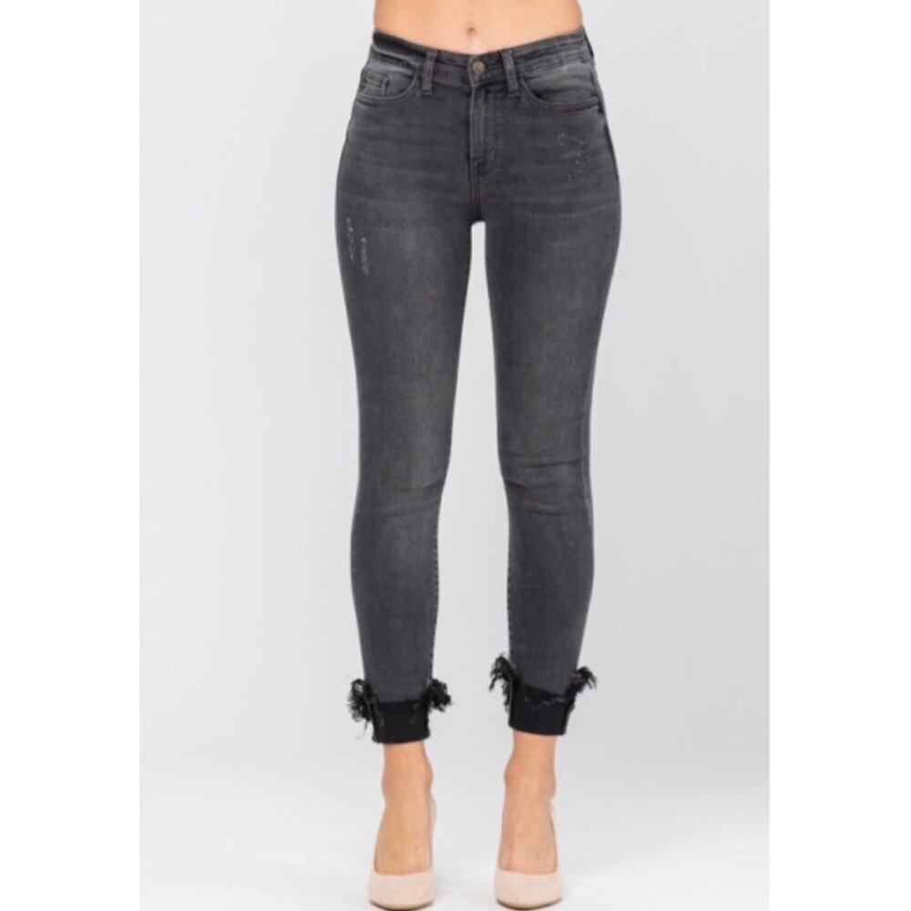 Judy Blue Jeans Skinny Fit Cuffed Raw Hem Black JB82158BK Size 13/31